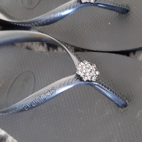 Womens wedge Sandals Havaianas black Rhinestone shoes flip Flops - Picture 2 of 4